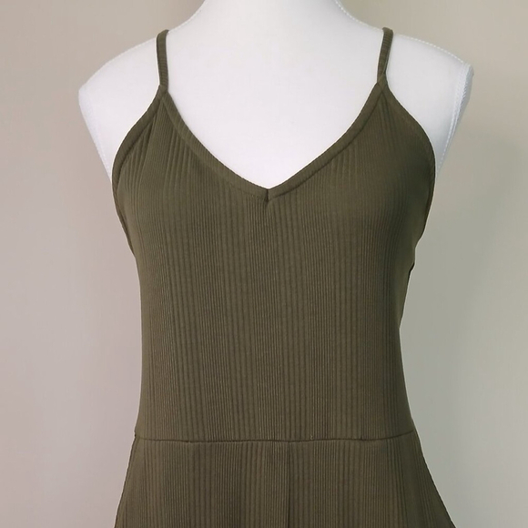 Aerie Kick-It Flare Ribbed Jumpsuit Olive Green Size Large - Picture 3 of 10